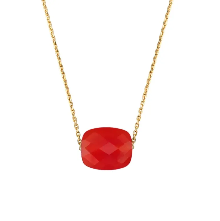 COLLIER OR JAUNE COUSSIN CORNALINE