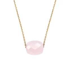 COLLIER OR JAUNE COUSSIN QUARTZ ROSE POUDRE