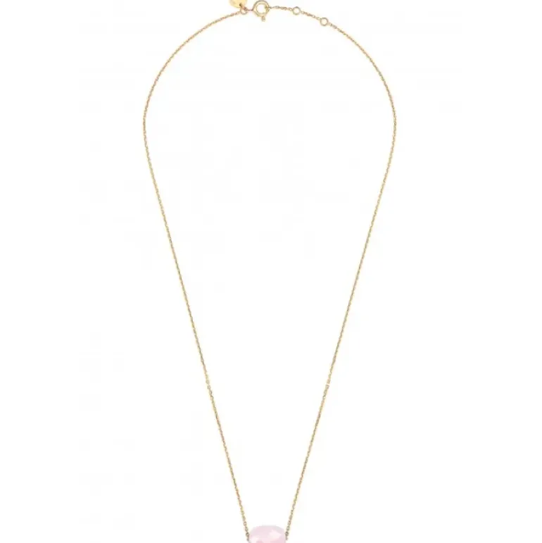 COLLIER OR JAUNE COUSSIN QUARTZ ROSE POUDRE