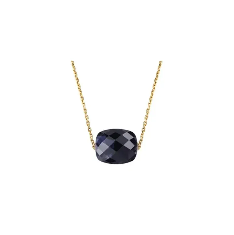 COLLIER OR JAUNE COUSSIN PIETERSITE BLEUE