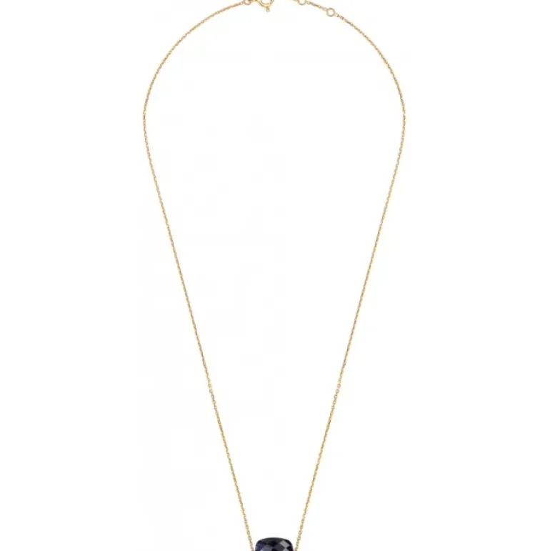 COLLIER OR JAUNE COUSSIN PIETERSITE BLEUE
