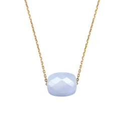 COLLIER OR JAUNE COUSSIN AGATE BLEUE DENTELLE