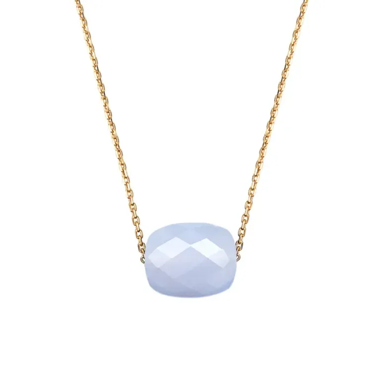 COLLIER OR JAUNE COUSSIN AGATE BLEUE DENTELLE