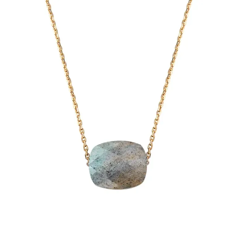 COLLIER OR JAUNE COUSSIN LABRADORITE