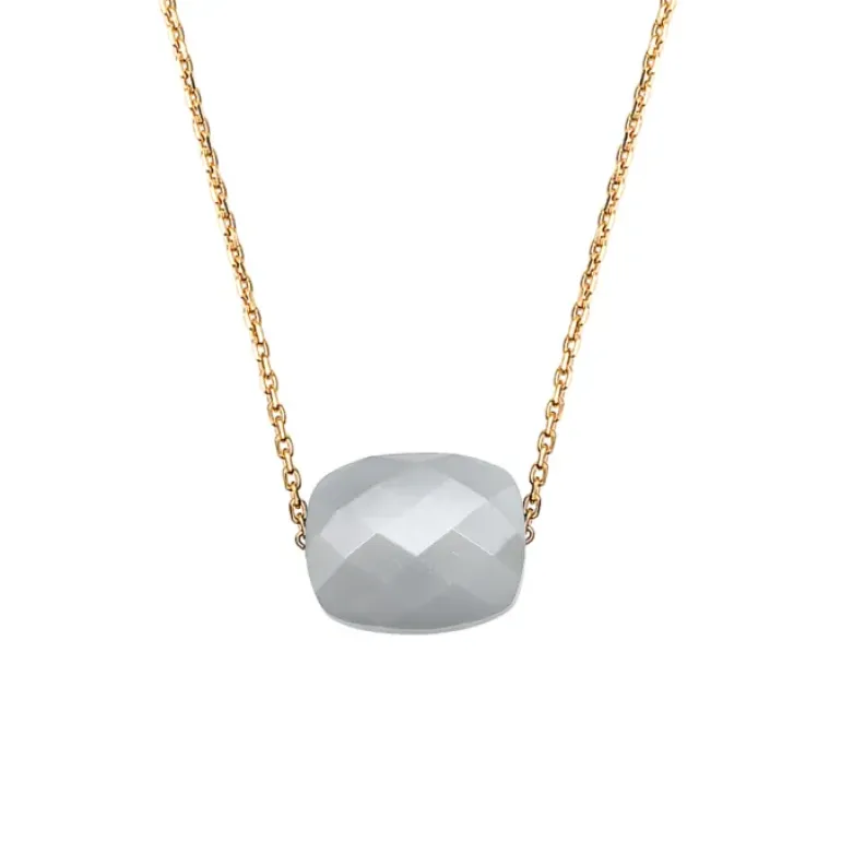 COLLIER OR JAUNE COUSSIN PIERRE DE LUNE GRISE
