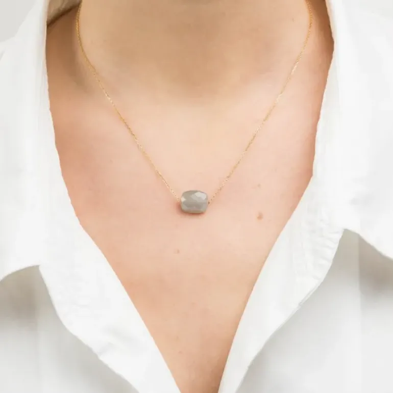 COLLIER OR JAUNE COUSSIN PIERRE DE LUNE GRISE