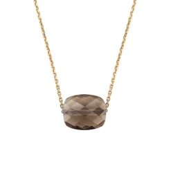 COLLIER OR JAUNE COUSSIN QUARTZ FUME