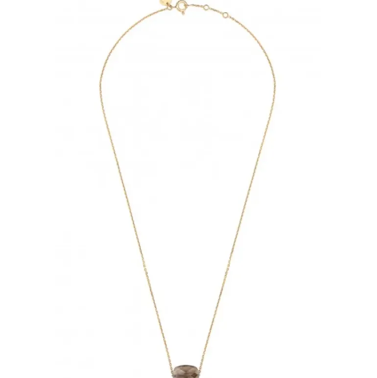COLLIER OR JAUNE COUSSIN QUARTZ FUME