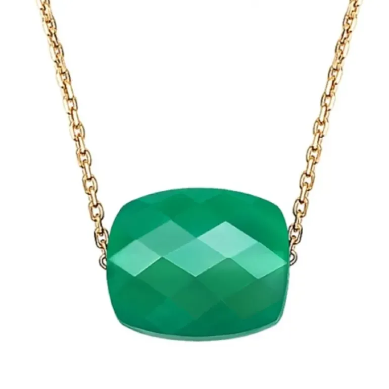 COLLIER OR JAUNE COUSSIN AGATE VERTE