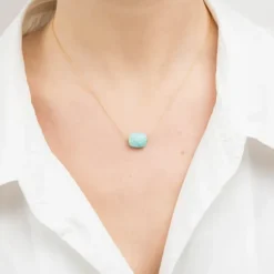 COLLIER OR JAUNE COUSSIN AMAZONITE
