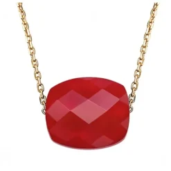 COLLIER OR JAUNE COUSSIN QUARTZ ROUGE