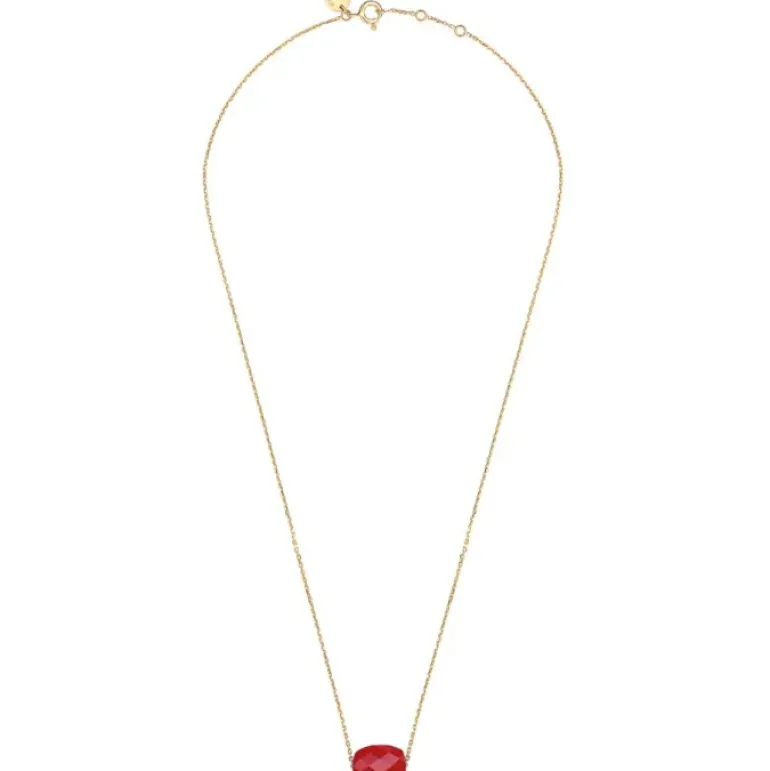 COLLIER OR JAUNE COUSSIN QUARTZ ROUGE