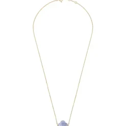 COLLIER OR JAUNE TREFLE AGATE BLEUE DENTELLE