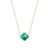 COLLIER OR JAUNE TREFLE AGATE VERTE
