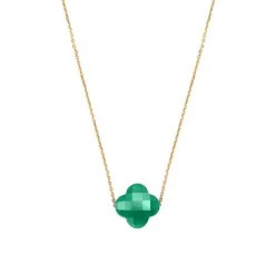 COLLIER OR JAUNE TREFLE AGATE VERTE