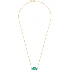COLLIER OR JAUNE TREFLE AGATE VERTE