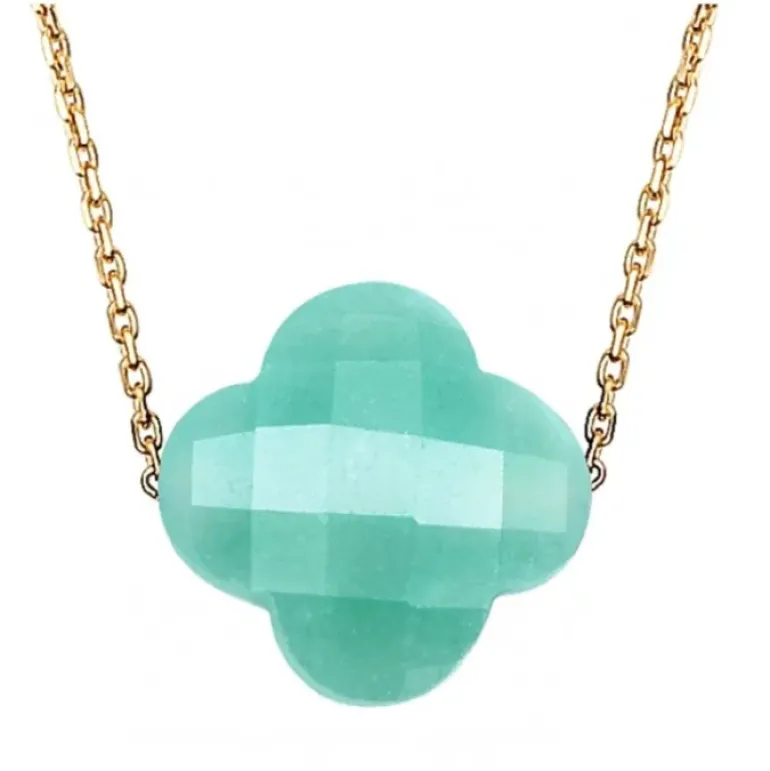 COLLIER OR JAUNE TREFLE AMAZONITE