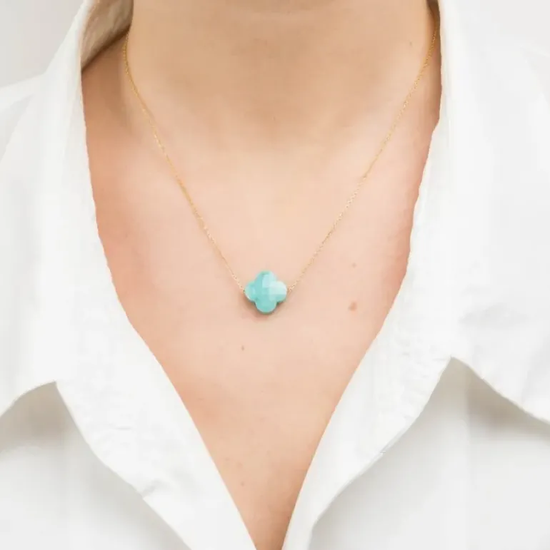 COLLIER OR JAUNE TREFLE AMAZONITE