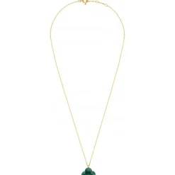 COLLIER OR JAUNE TREFLE AGATE VERTE PENDANTE (44 cm)