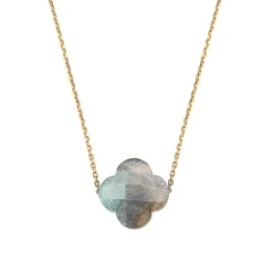 COLLIER OR JAUNE TREFLE LABRADORITE