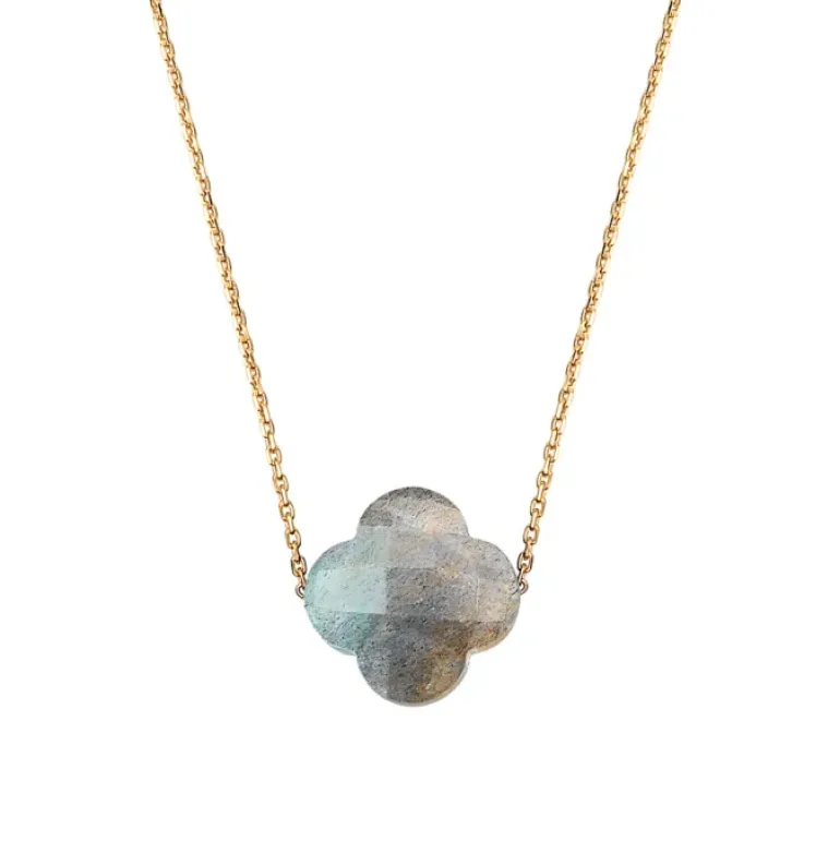 COLLIER OR JAUNE TREFLE LABRADORITE