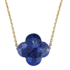 COLLIER OR JAUNE TREFLE LAPIS LAZULI