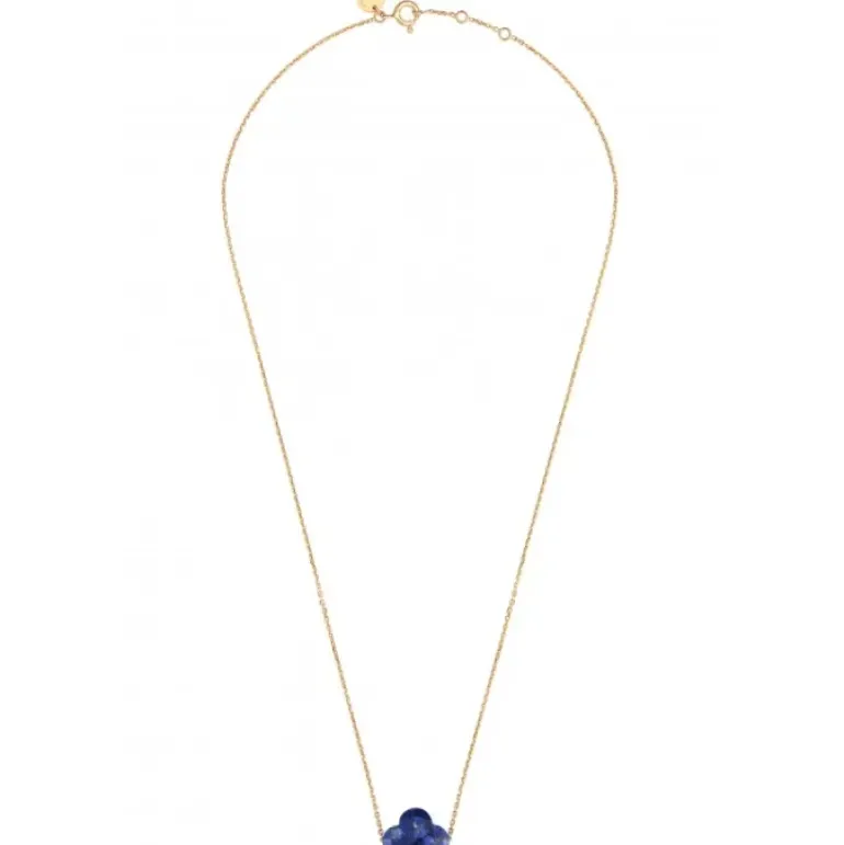 COLLIER OR JAUNE TREFLE LAPIS LAZULI