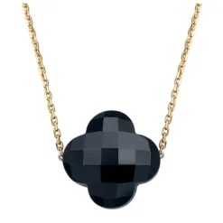 COLLIER OR JAUNE TREFLE ONYX