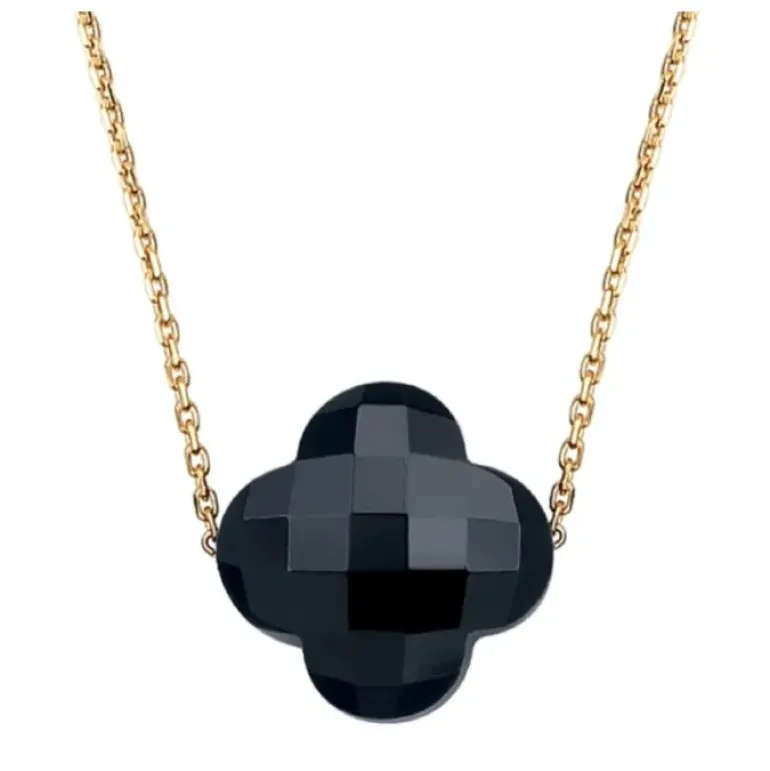 COLLIER OR JAUNE TREFLE ONYX