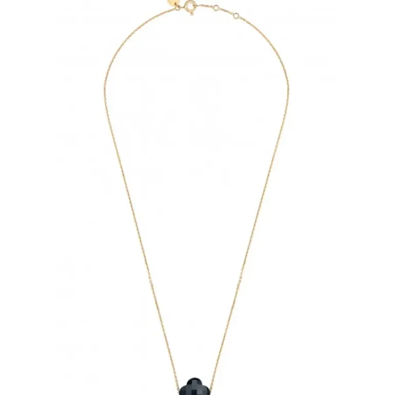 COLLIER OR JAUNE TREFLE ONYX