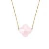 COLLIER OR JAUNE TREFLE QUARTZ ROSE POUDRÉ