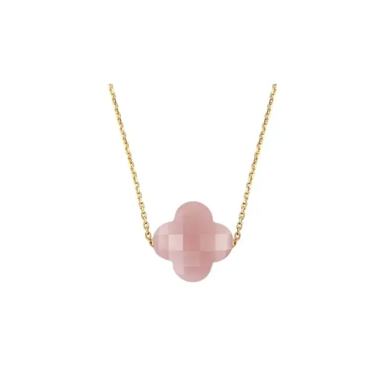 COLLIER OR JAUNE TREFLE QUARTZ GUAVA