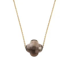 COLLIER OR JAUNE TREFLE QUARTZ FUME