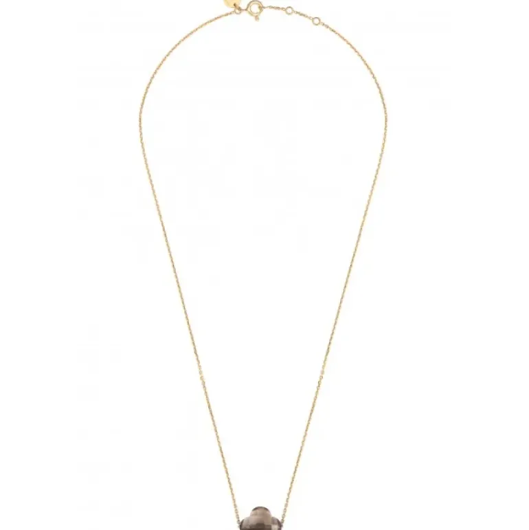 COLLIER OR JAUNE TREFLE QUARTZ FUME