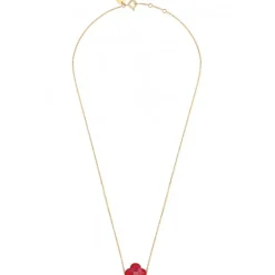 COLLIER OR JAUNE TREFLE QUARTZ ROUGE