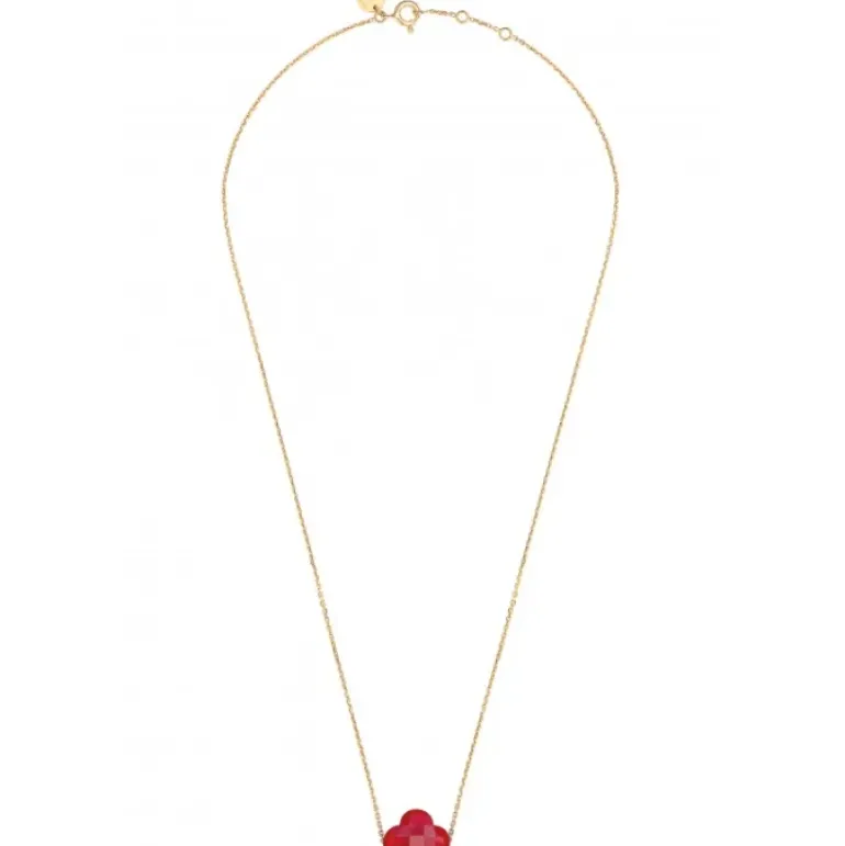 COLLIER OR JAUNE TREFLE QUARTZ ROUGE
