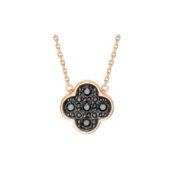 COLLIER OR ROSE TRÈFLE SERTI DIAMANTS NOIRS