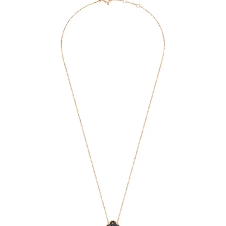 COLLIER OR ROSE TRÈFLE SERTI DIAMANTS NOIRS