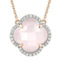 COLLIER VICTORIA DIAMANTS QUARTZ ROSE MILKY + DIAMANTS OR ROSE
