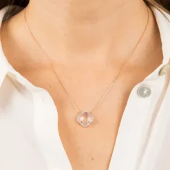 COLLIER VICTORIA DIAMANTS QUARTZ ROSE MILKY + DIAMANTS OR ROSE