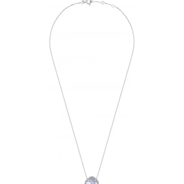 COLLIER VICTORIA DIAMANTS AGATE BLEUE DENTELLE + DIAMANTS OR BLANC