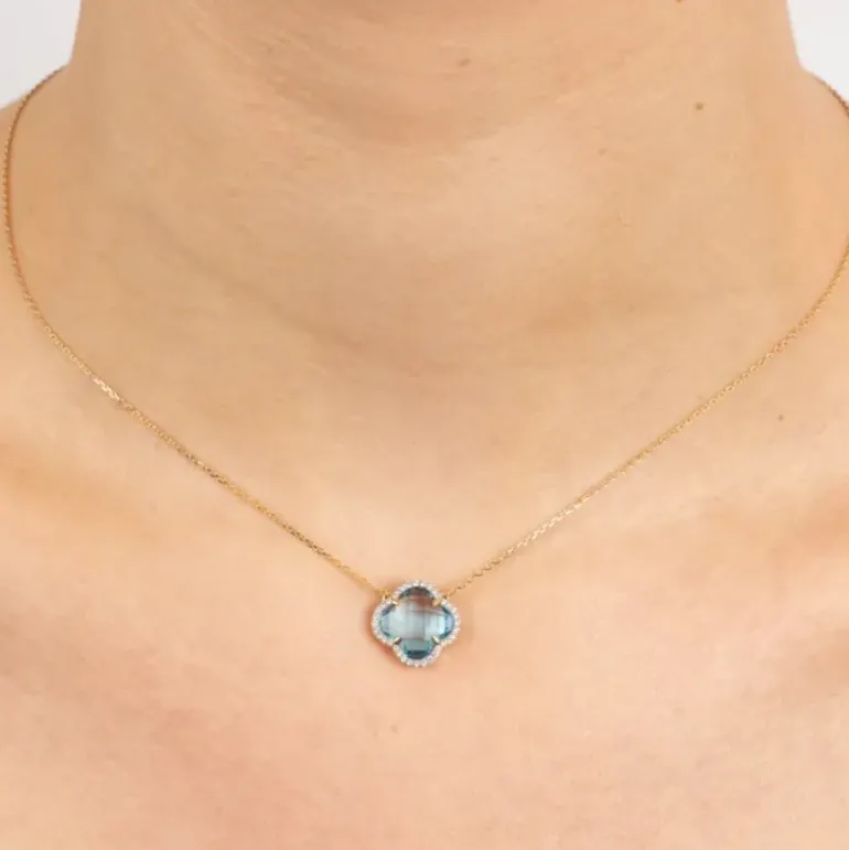 COLLIER VICTORIA DIAMANTS TOPAZE (swiss blue) + DIAMANTS OR JAUNE