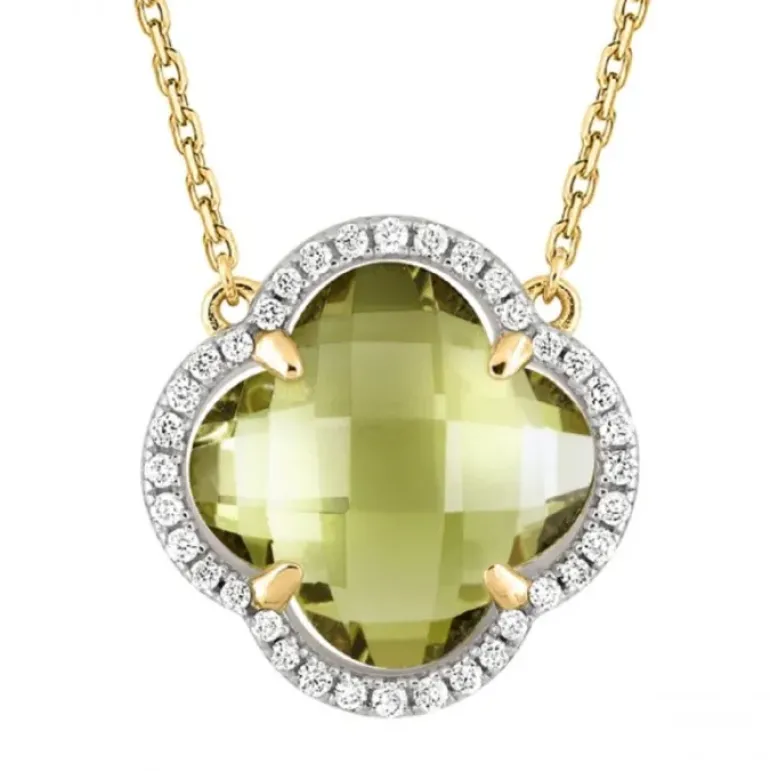 COLLIER VICTORIA DIAMANTS QUARTZ OLIVE + DIAMANTS OR JAUNE