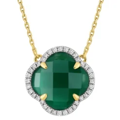 COLLIER VICTORIA DIAMANTS AGATE VERTE + DIAMANTS OR JAUNE