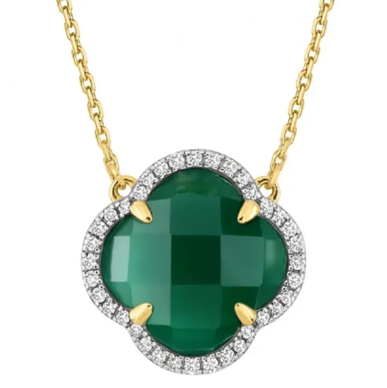 COLLIER VICTORIA DIAMANTS AGATE VERTE + DIAMANTS OR JAUNE