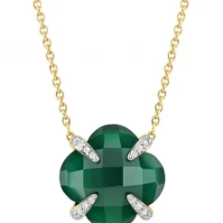 COLLIER VICTORIA LYS GRANDE AGATE VERTE ET DIAMANTS OR JAUNE