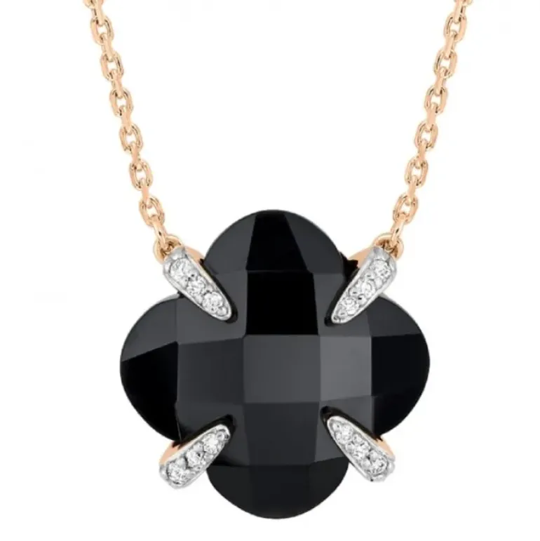 COLLIER VICTORIA LYS ONYX ET DIAMANTS OR ROSE