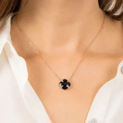 COLLIER VICTORIA LYS ONYX ET DIAMANTS OR ROSE