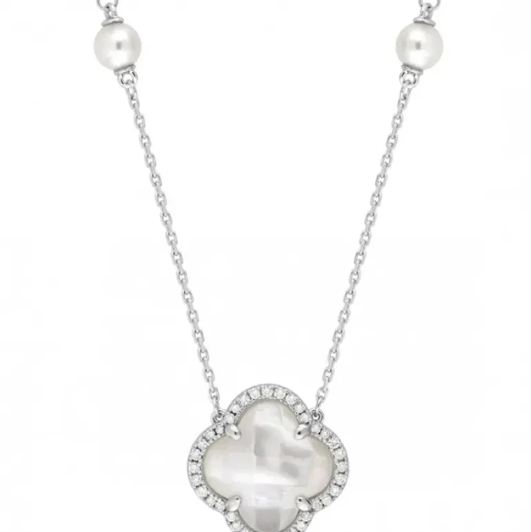 COLLIER VICTORIA PERLES ET NACRE BLANCHE + DIAMANTS OR BLANC