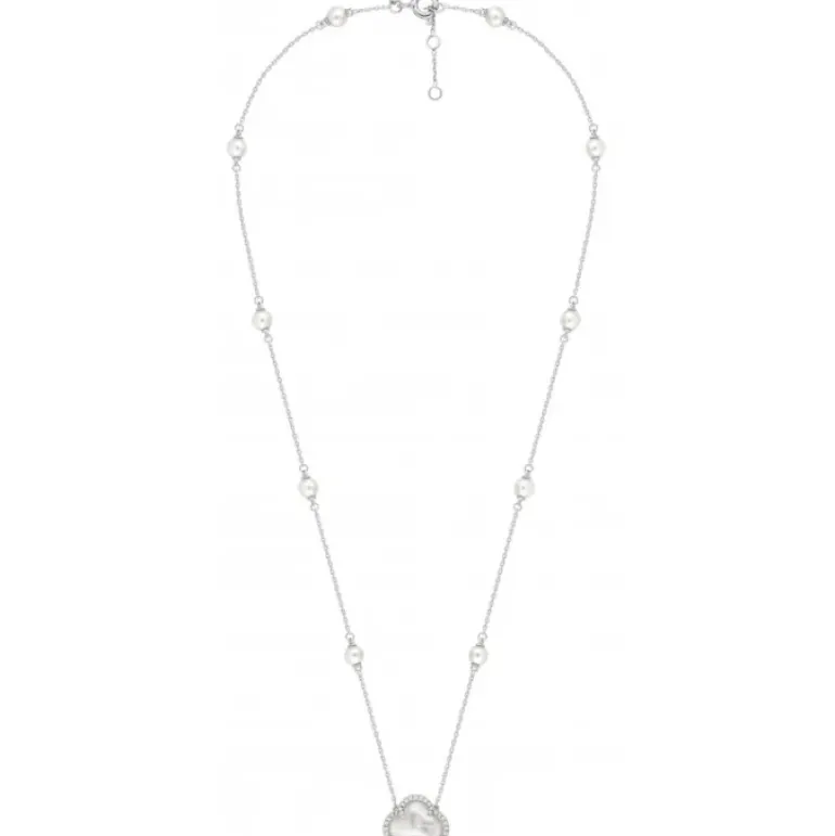 COLLIER VICTORIA PERLES ET NACRE BLANCHE + DIAMANTS OR BLANC
